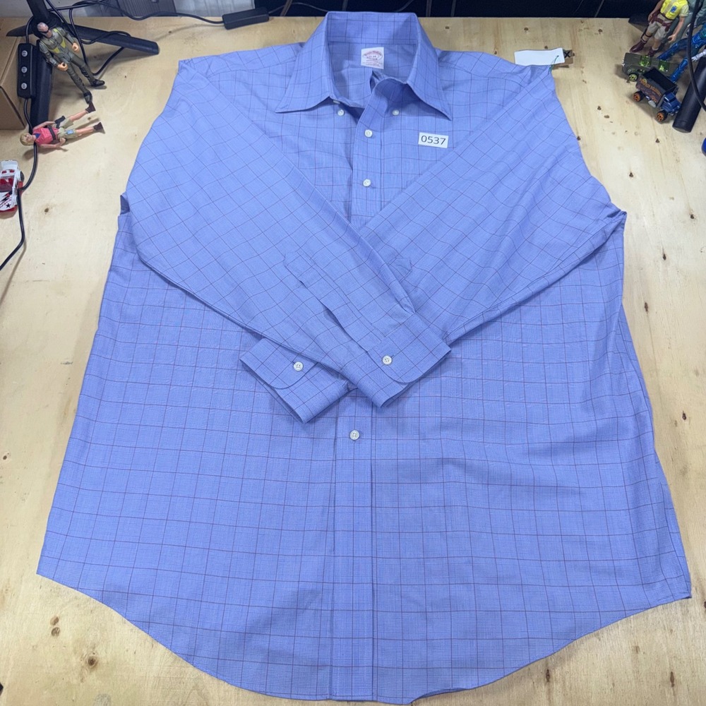 Brooks Brothers Madison Mens 17-34 Blue Check Non Iron Supima Cotton Shirt
